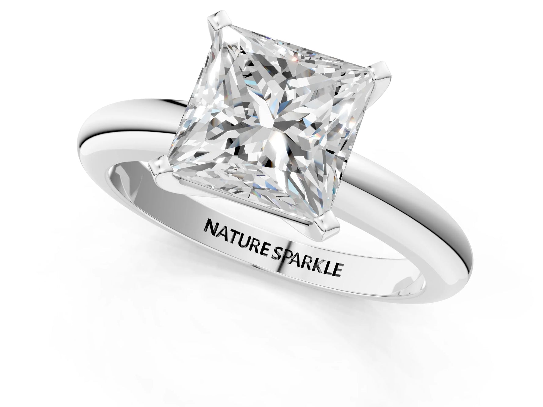 Princess Cut Diamond Solitaire Ring in White gold with Prong Setting and Rounded Band_19
