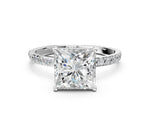 Princess Cut Diamond Solitaire Ring in White gold with Round Pavé Band_24