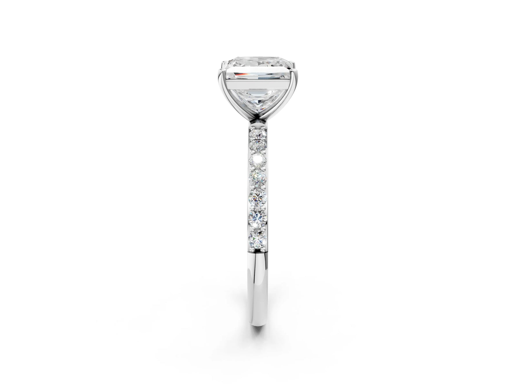 Princess Cut Diamond Solitaire Ring in White gold with Round Pavé Band_26