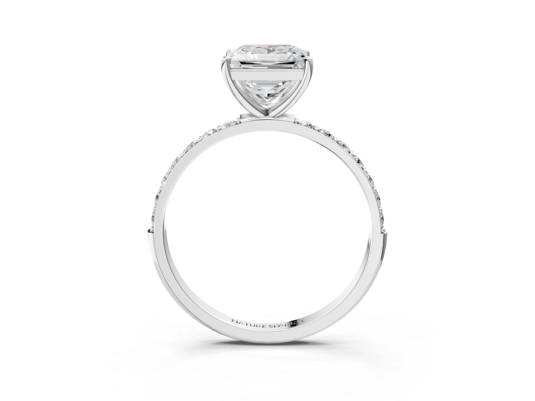 Princess Cut Diamond Solitaire Ring in White gold with Round Pavé Band_27