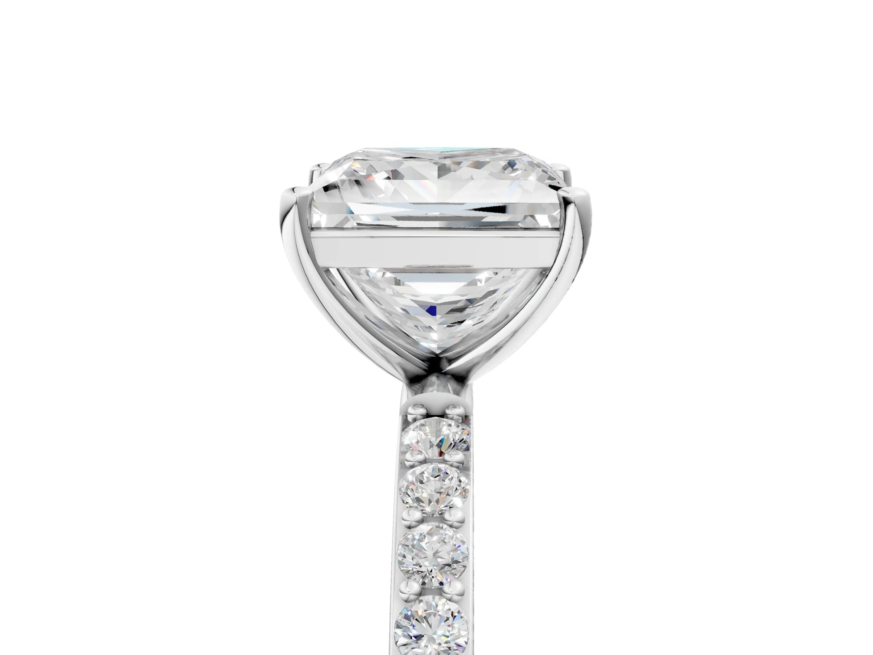 Princess Cut Diamond Solitaire Ring in White gold with Round Pavé Band_29