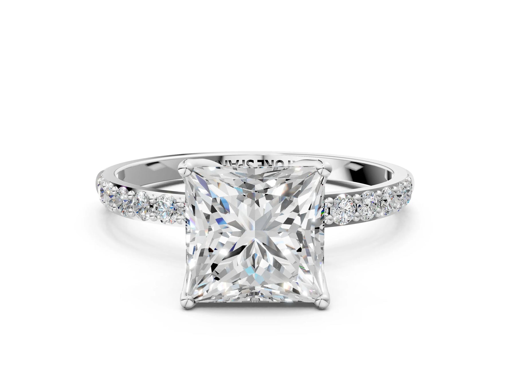 Princess Cut Diamond Solitaire Ring in White gold with Round Shared Prong Pavé Band_18