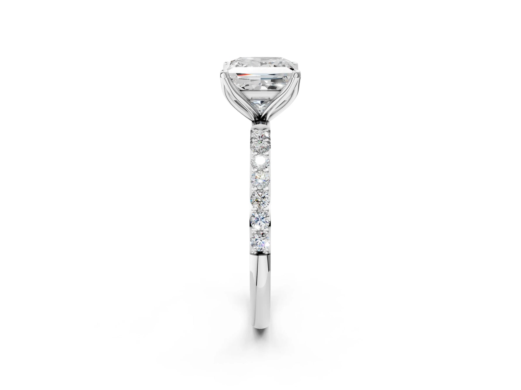 Princess Cut Diamond Solitaire Ring in White gold with Round Shared Prong Pavé Band_20