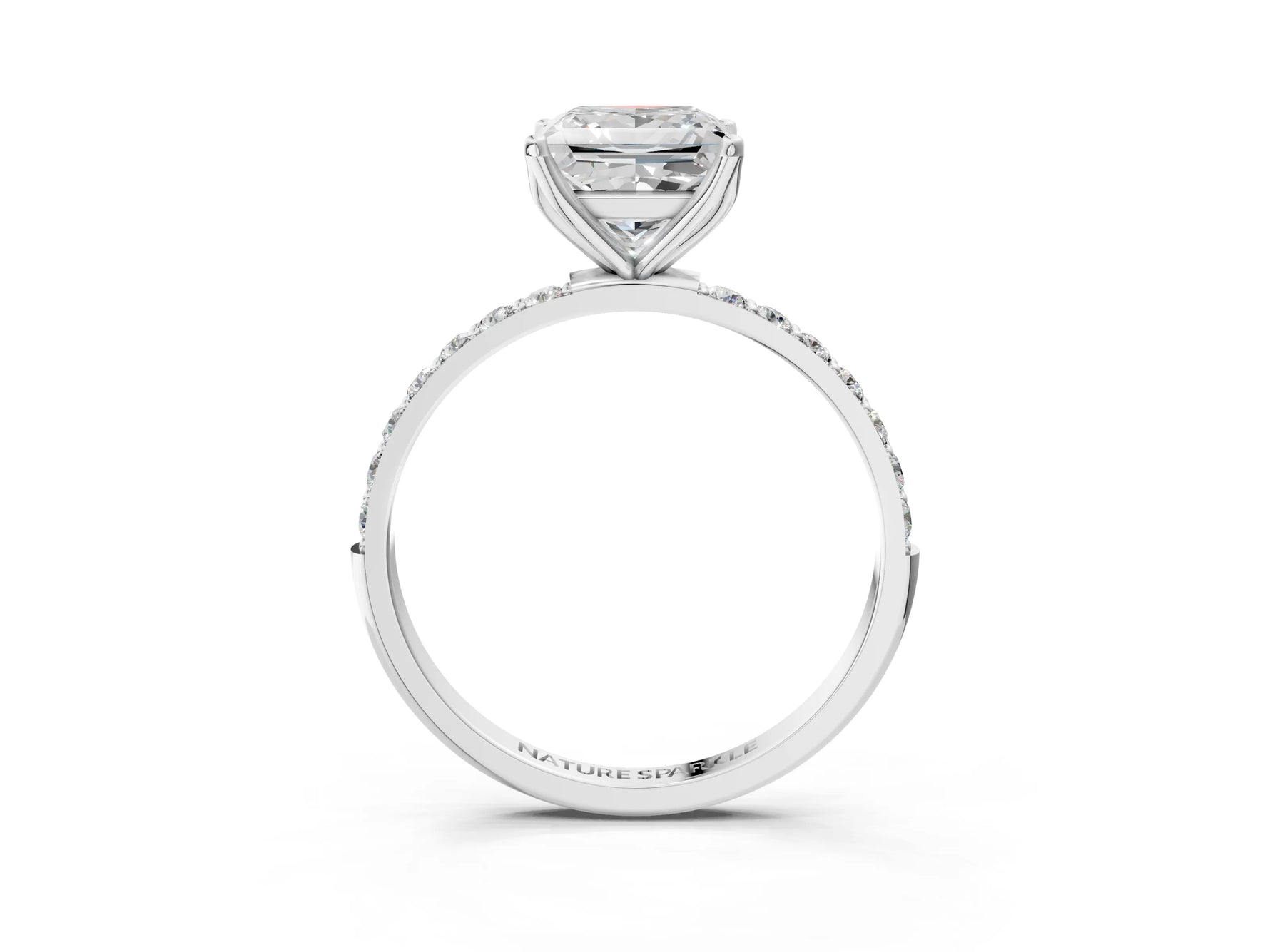 Princess Cut Diamond Solitaire Ring in White gold with Round Shared Prong Pavé Band_21