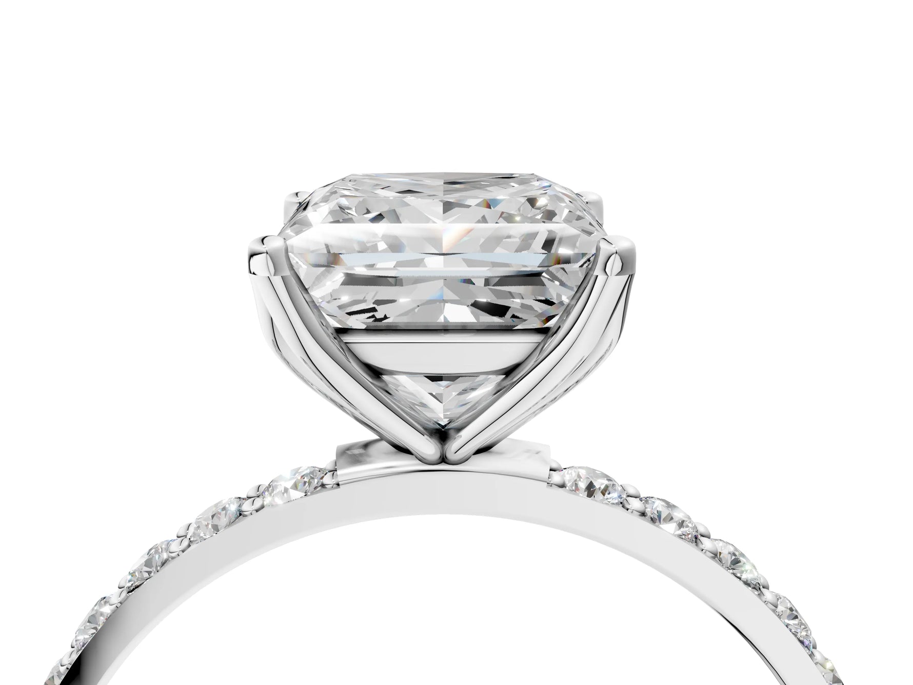 Princess Cut Diamond Solitaire Ring in White gold with Round Shared Prong Pavé Band_22
