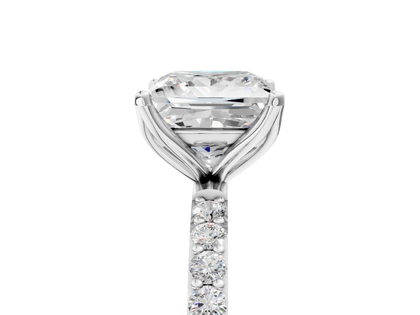 Princess Cut Diamond Solitaire Ring in White gold with Round Shared Prong Pavé Band_23