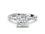 Princess Cut Diamond Solitaire Ring in White gold with Shared Prong Marquise and Round Side Stones_12