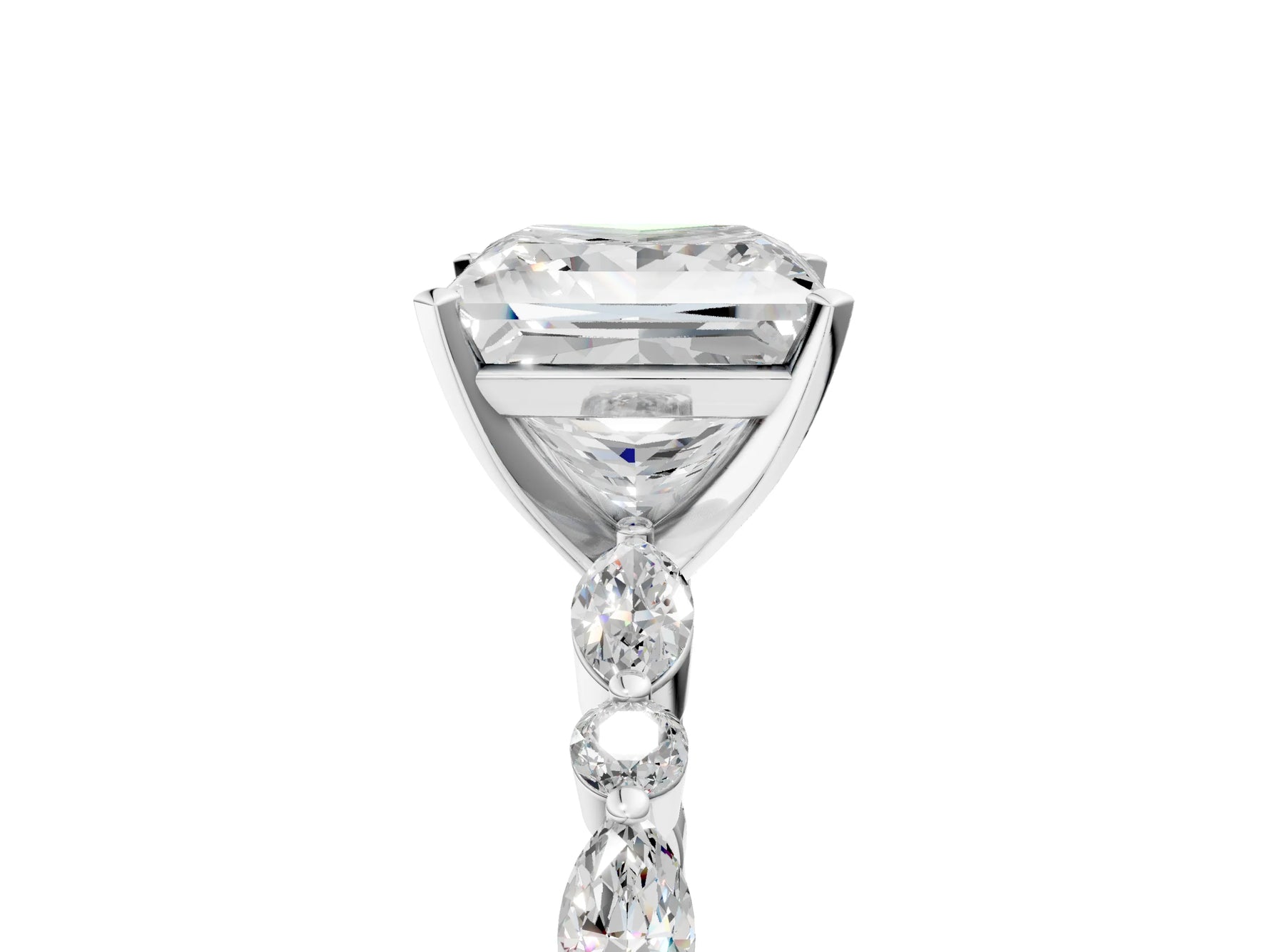 Princess Cut Diamond Solitaire Ring in White gold with Shared Prong Marquise and Round Side Stones_17