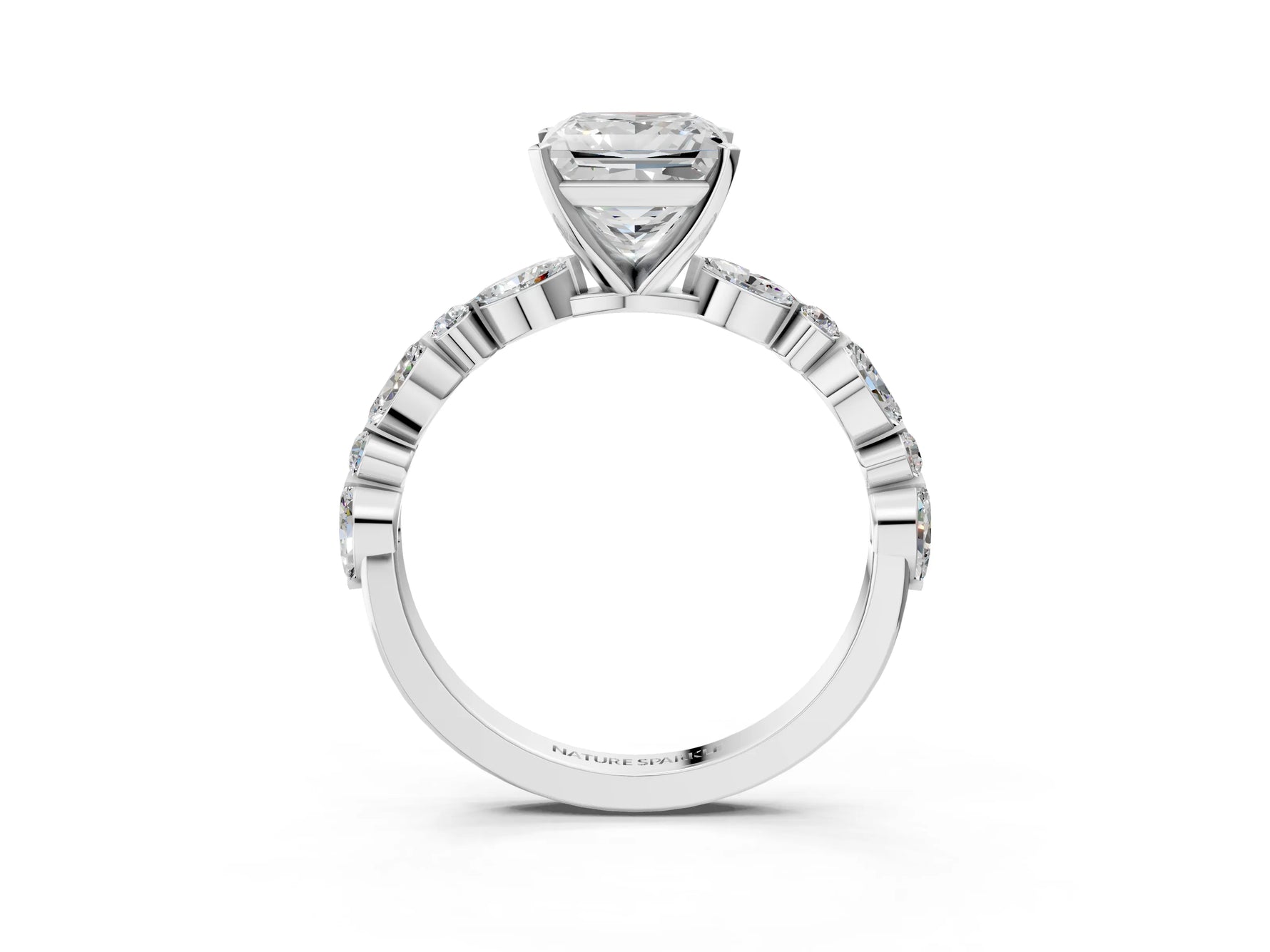 Princess Cut Diamond Solitaire Ring in White gold with Shared Prong Marquise and Round Side Stones_39