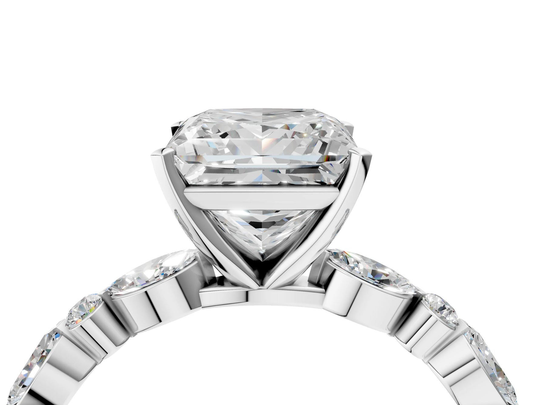 Princess Cut Diamond Solitaire Ring in White gold with Shared Prong Marquise and Round Side Stones_40