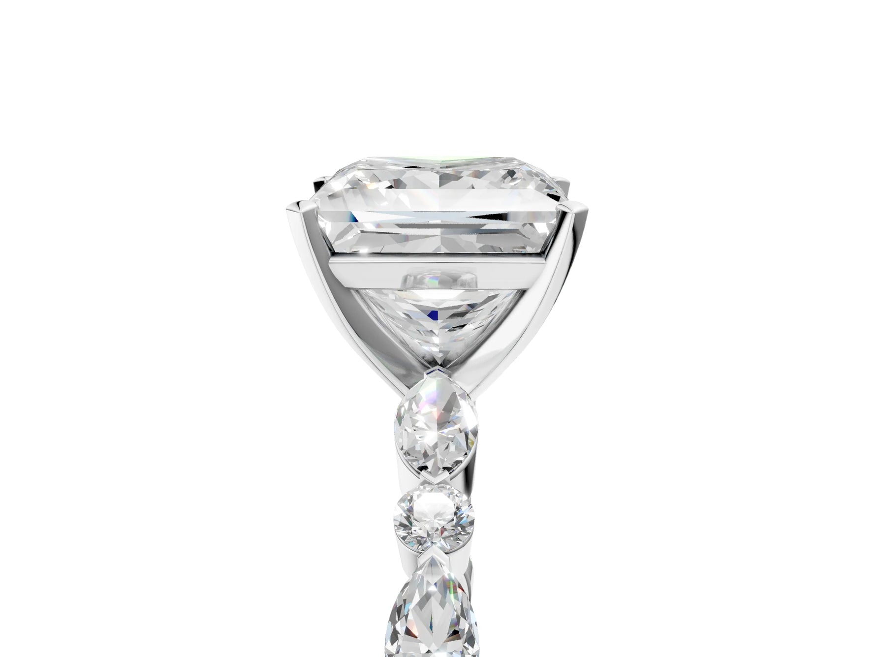 Princess Cut Diamond Solitaire Ring in White gold with Shared Prong Marquise and Round Side Stones_41