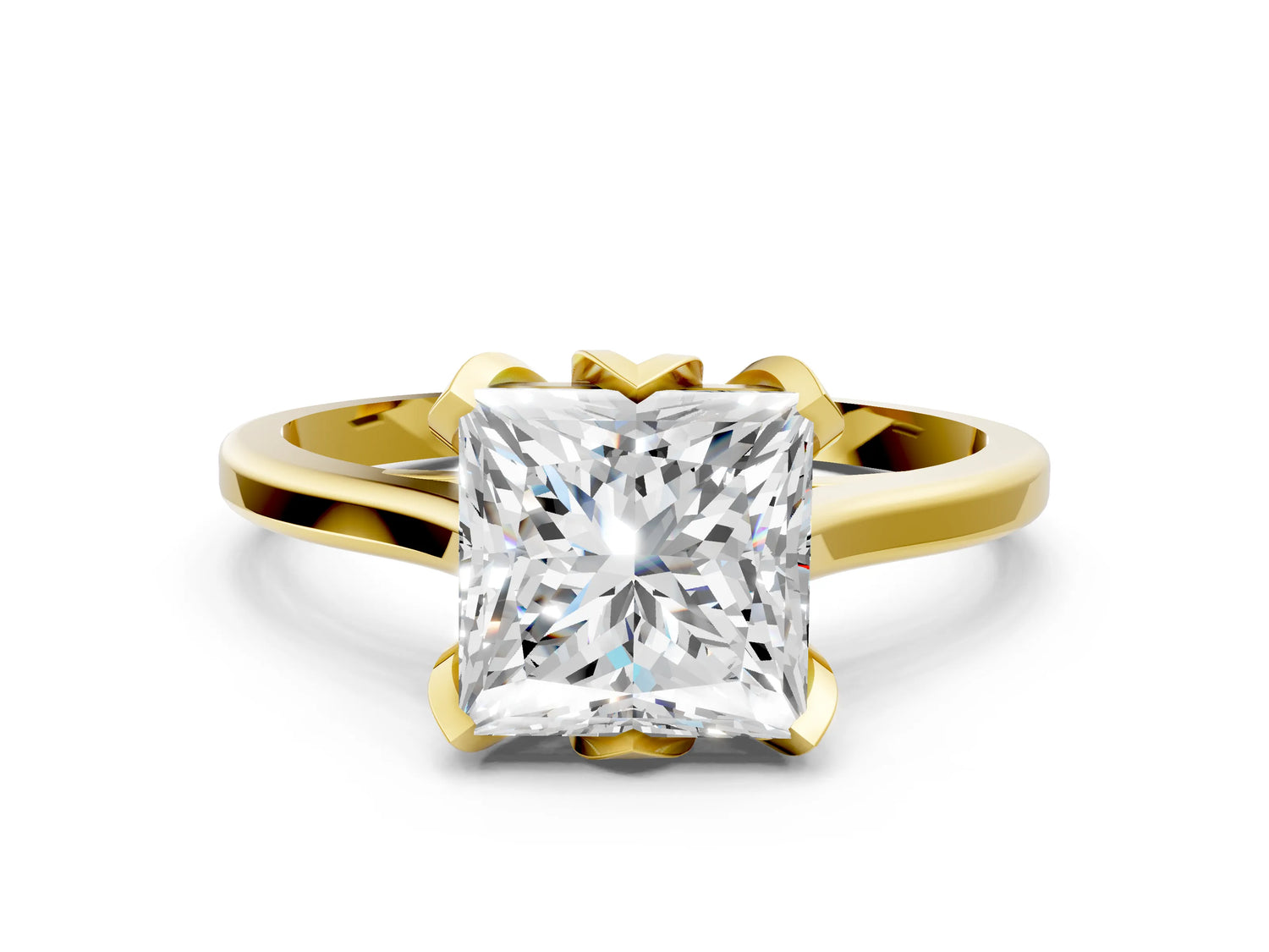 Princess Cut Diamond Solitaire Ring in Yellow gold with Flower Prong Setting_18