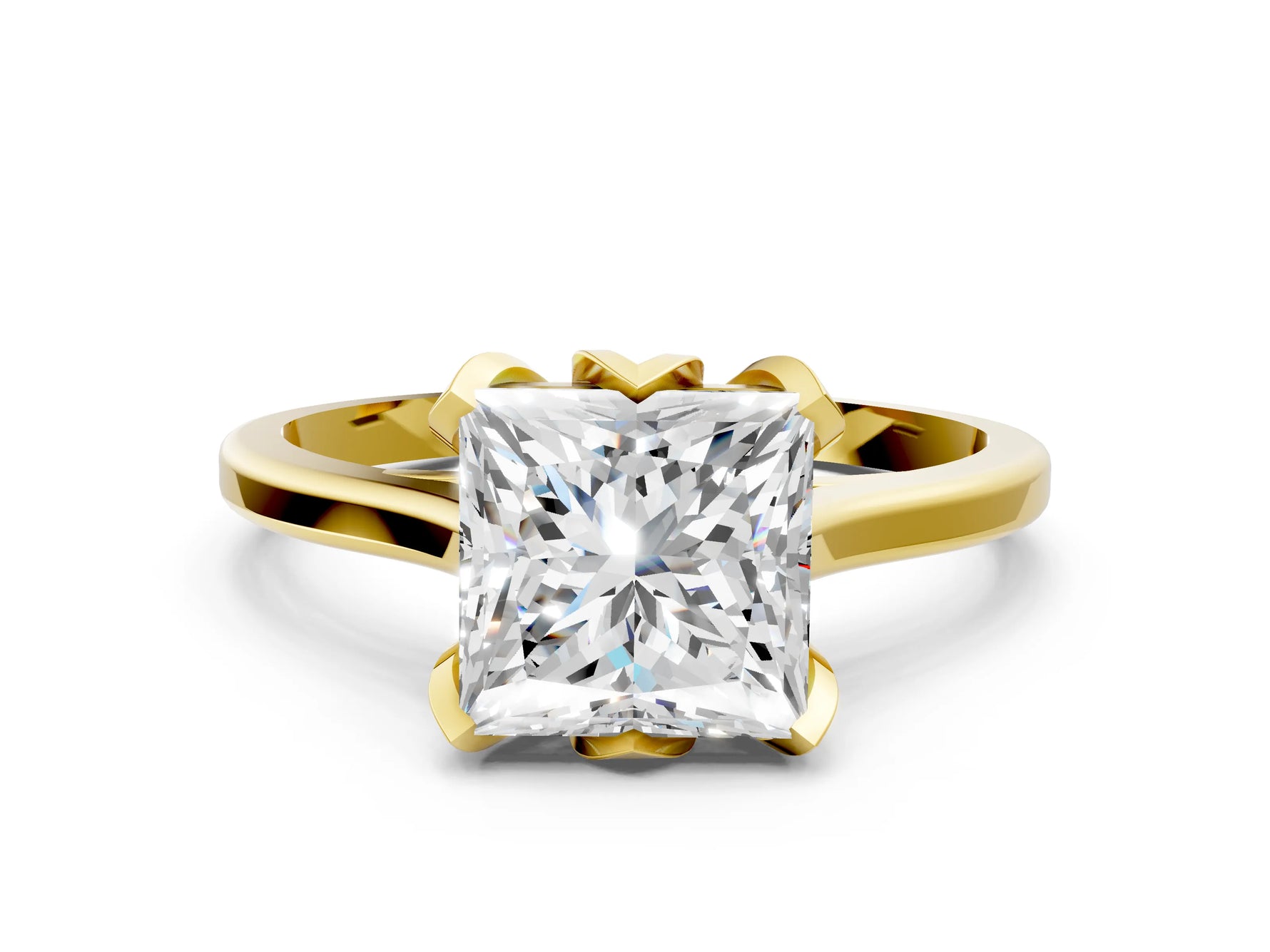 Princess Cut Diamond Solitaire Ring in Yellow gold with Flower Prong Setting_18