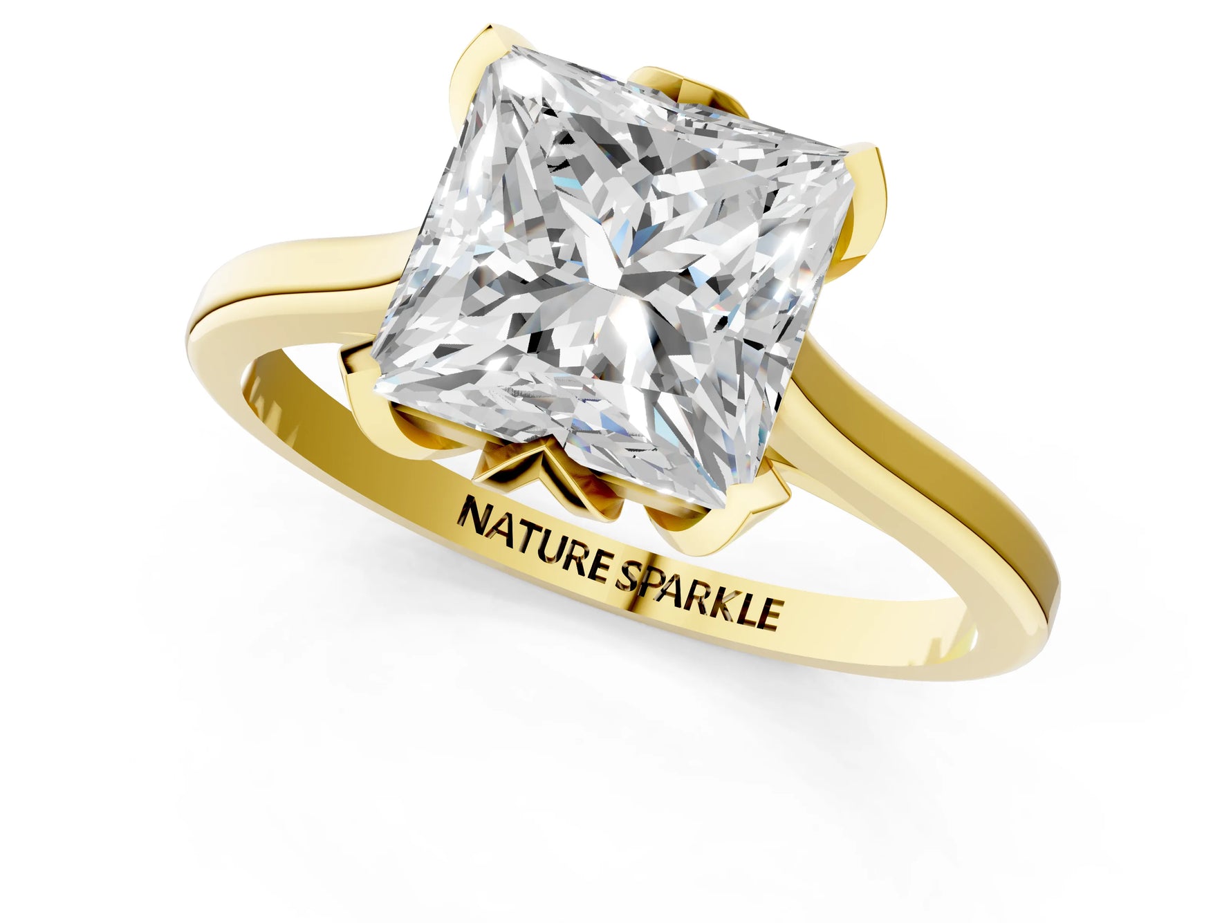 Princess Cut Diamond Solitaire Ring in Yellow gold with Flower Prong Setting_19