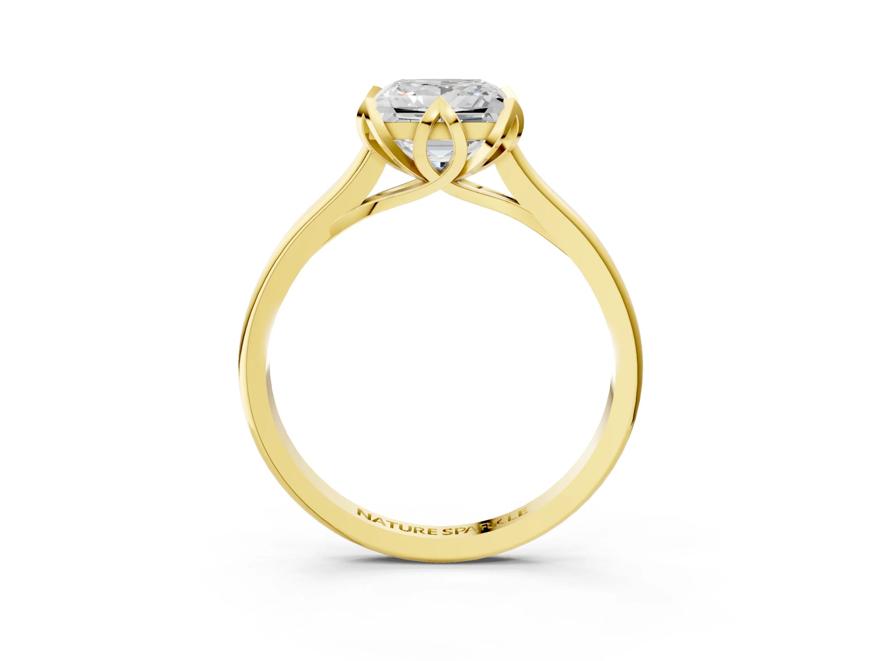 Princess Cut Diamond Solitaire Ring in Yellow gold with Flower Prong Setting_21
