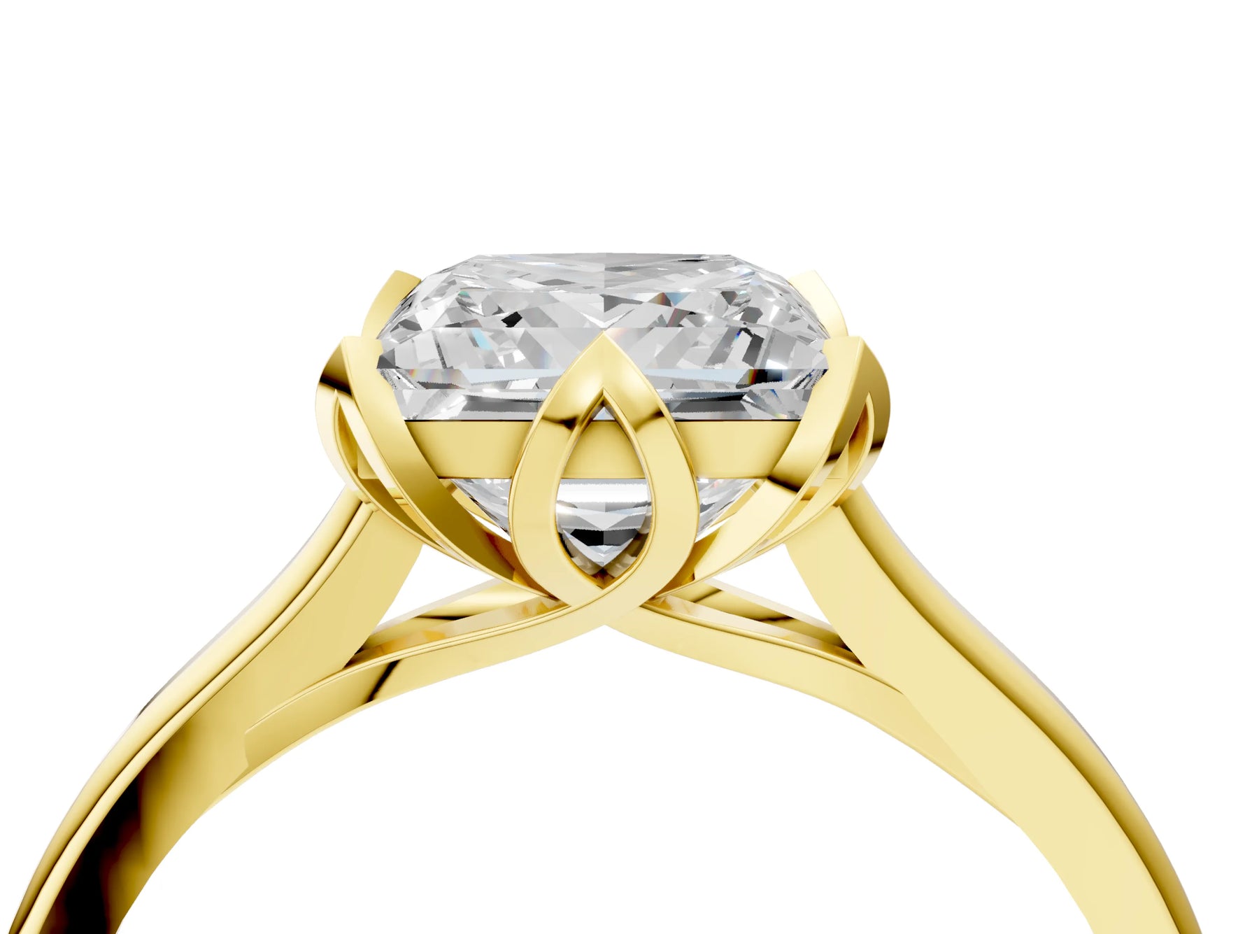 Princess Cut Diamond Solitaire Ring in Yellow gold with Flower Prong Setting_22