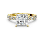 Princess Cut Diamond Solitaire Ring in Yellow gold with Pear and Round Cluster Band_12