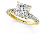 Princess Cut Diamond Solitaire Ring in Yellow gold with Pear and Round Cluster Band_13