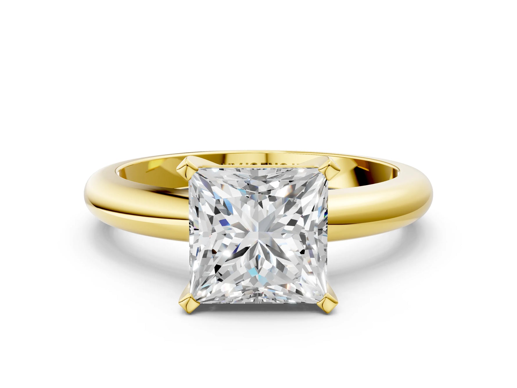 Princess Cut Diamond Solitaire Ring in Yellow gold with Prong Setting and Rounded Band_18