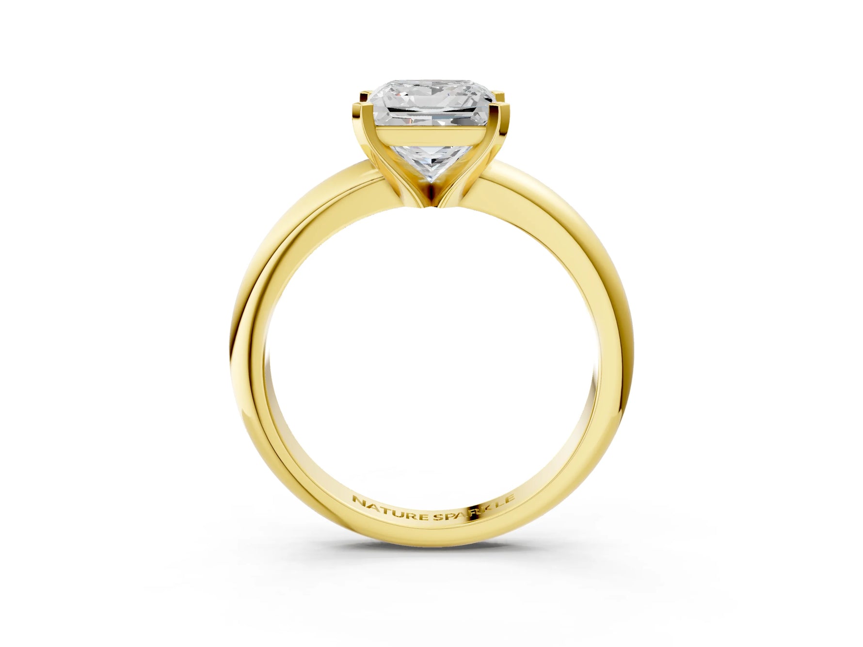 Princess Cut Diamond Solitaire Ring in Yellow gold with Prong Setting and Rounded Band_21