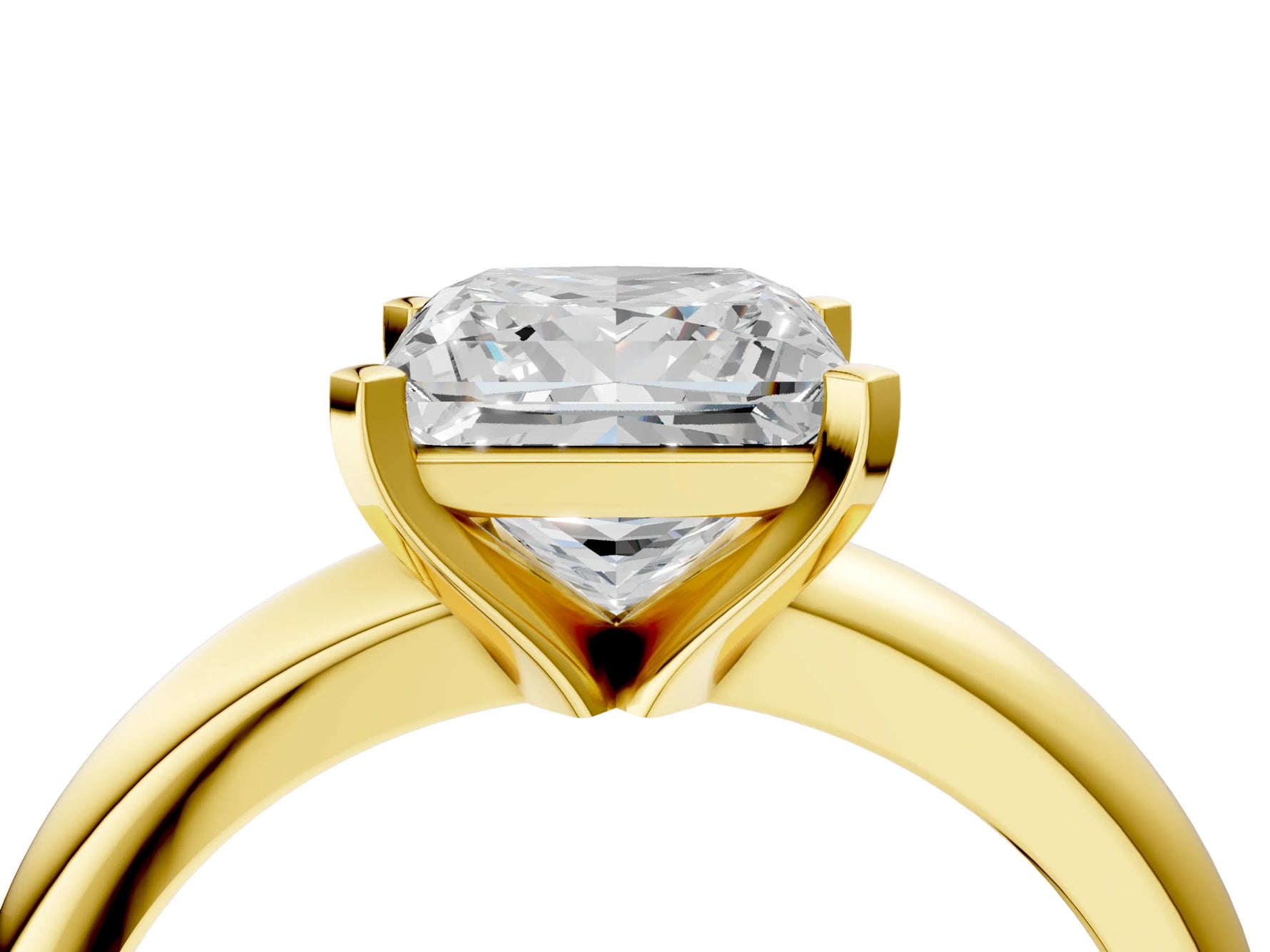 Princess Cut Diamond Solitaire Ring in Yellow gold with Prong Setting and Rounded Band_22