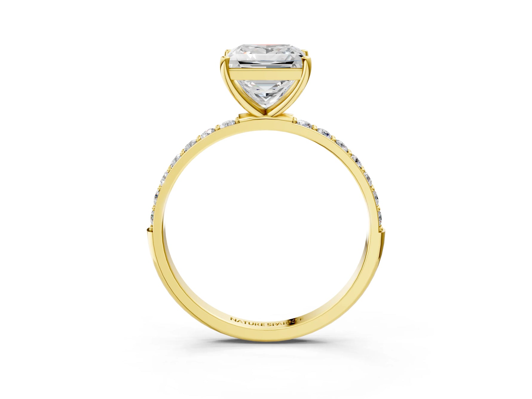 Princess Cut Diamond Solitaire Ring in Yellow gold with Round Pavé Band_27