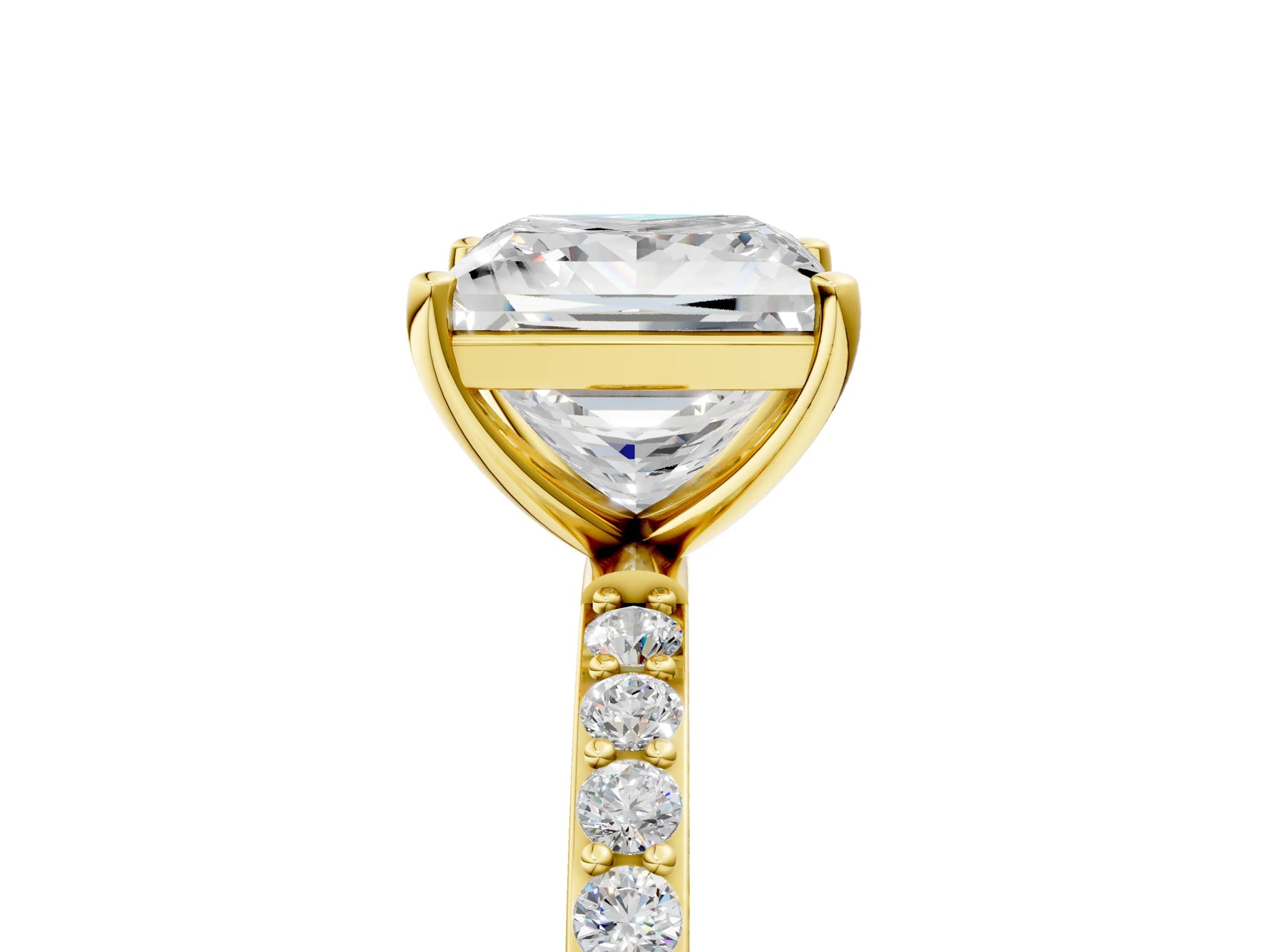 Princess Cut Diamond Solitaire Ring in Yellow gold with Round Pavé Band_29