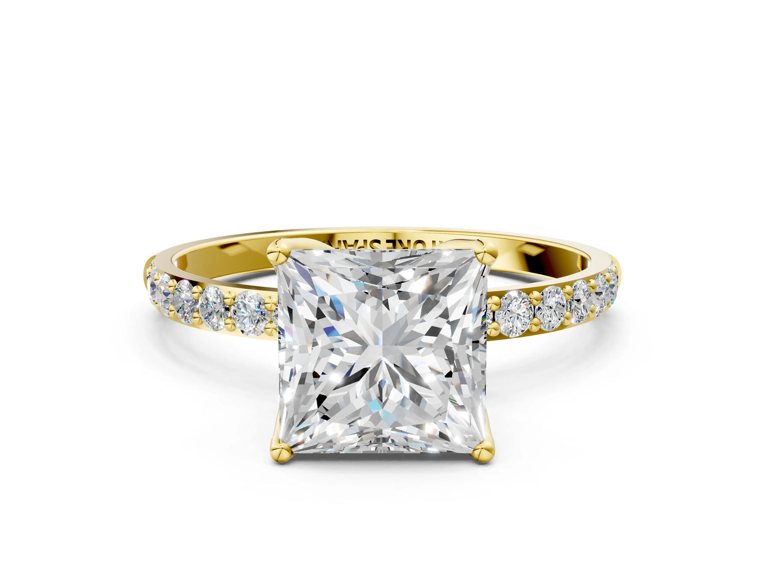 Princess Cut Diamond Solitaire Ring in Yellow gold with Round Shared Prong Pavé Band_18