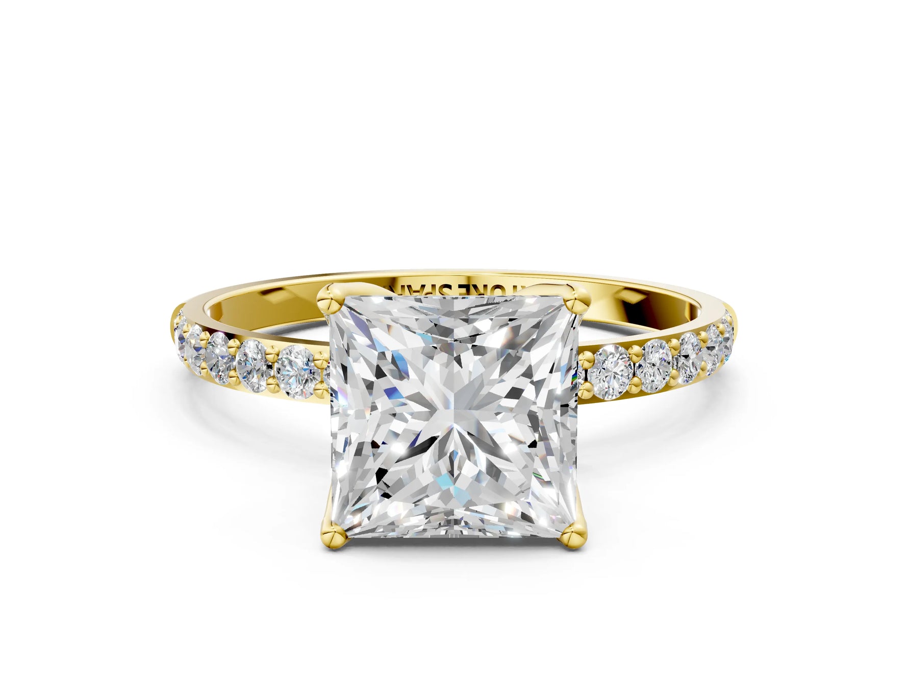 Princess Cut Diamond Solitaire Ring in Yellow gold with Round Shared Prong Pavé Band_18