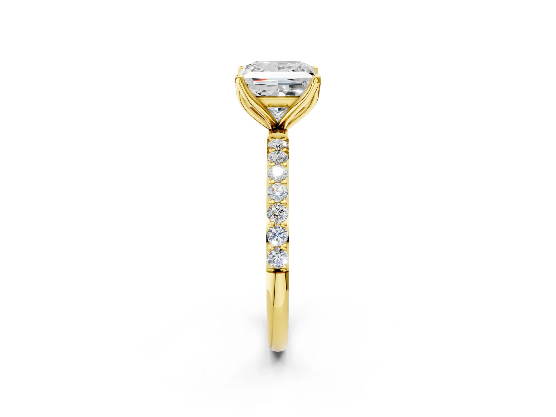 Princess Cut Diamond Solitaire Ring in Yellow gold with Round Shared Prong Pavé Band_20