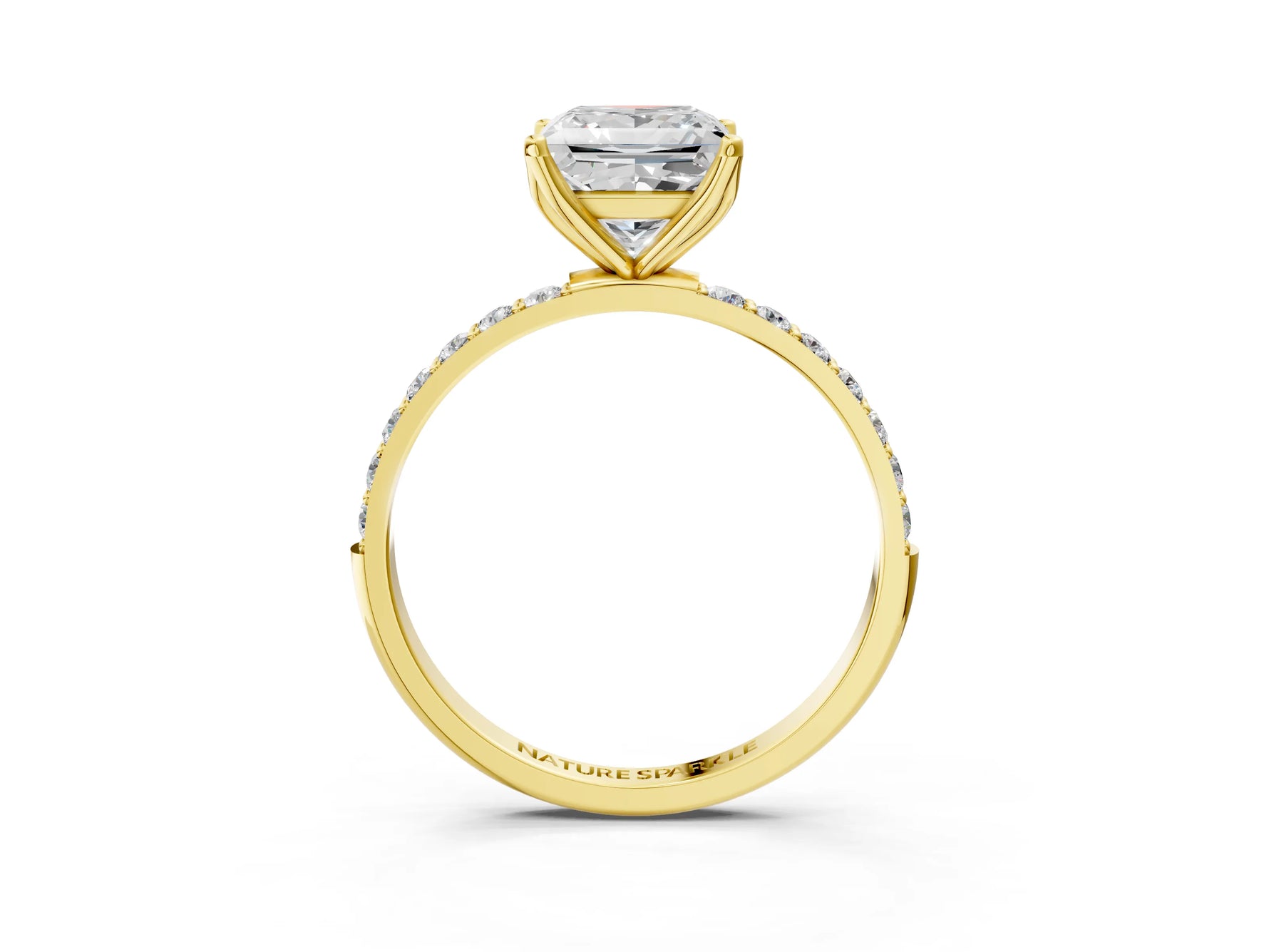 Princess Cut Diamond Solitaire Ring in Yellow gold with Round Shared Prong Pavé Band_21