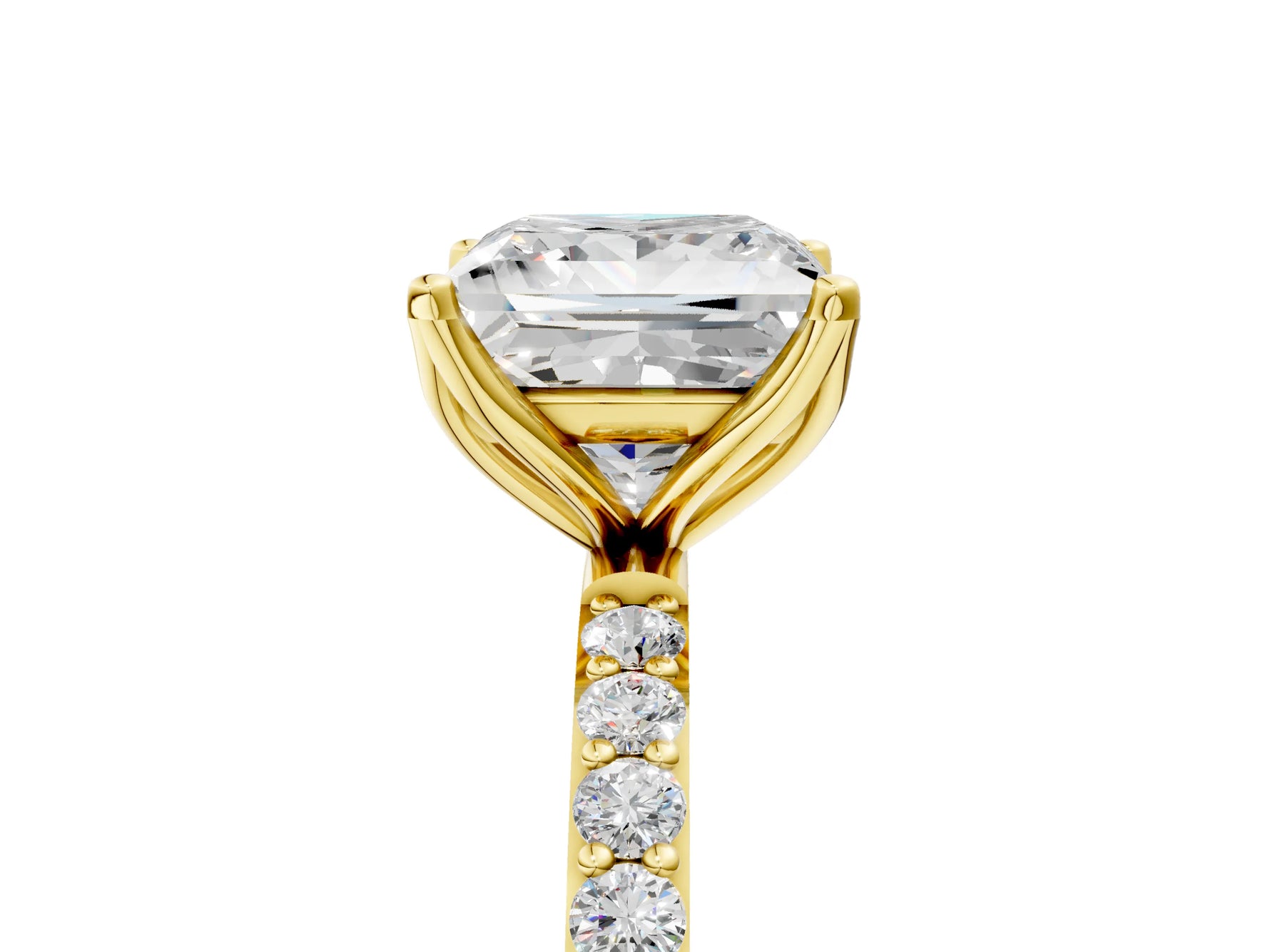 Princess Cut Diamond Solitaire Ring in Yellow gold with Round Shared Prong Pavé Band_23