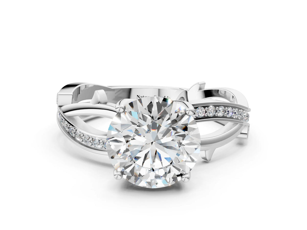 Princess Cut Diamond Solitaire Twist Band Ring in White gold with Pavé Accents and Prong Setting_36