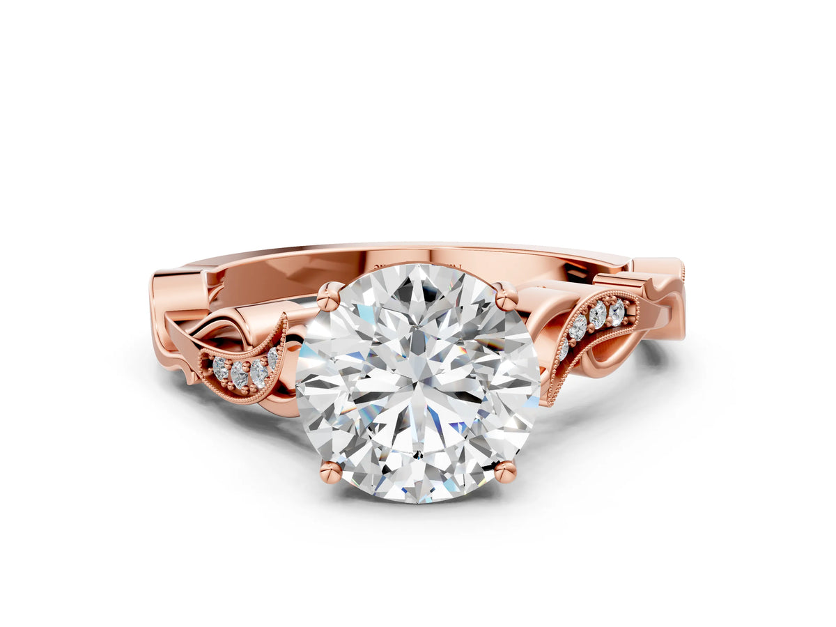 Princess Cut Diamond Solitaire Vine Band Ring in Rose gold with Milgrain Prong Setting