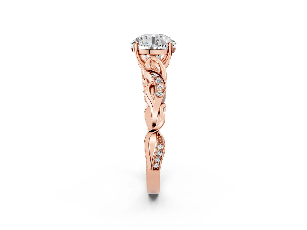 Princess Cut Diamond Solitaire Vine Band Ring in Rose gold with Milgrain Prong Setting_2