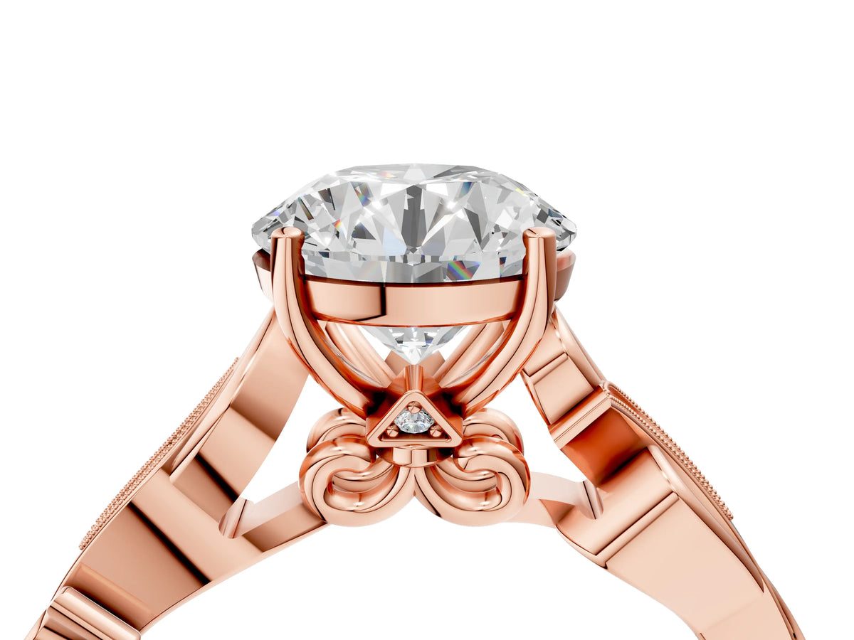 Princess Cut Diamond Solitaire Vine Band Ring in Rose gold with Milgrain Prong Setting_4