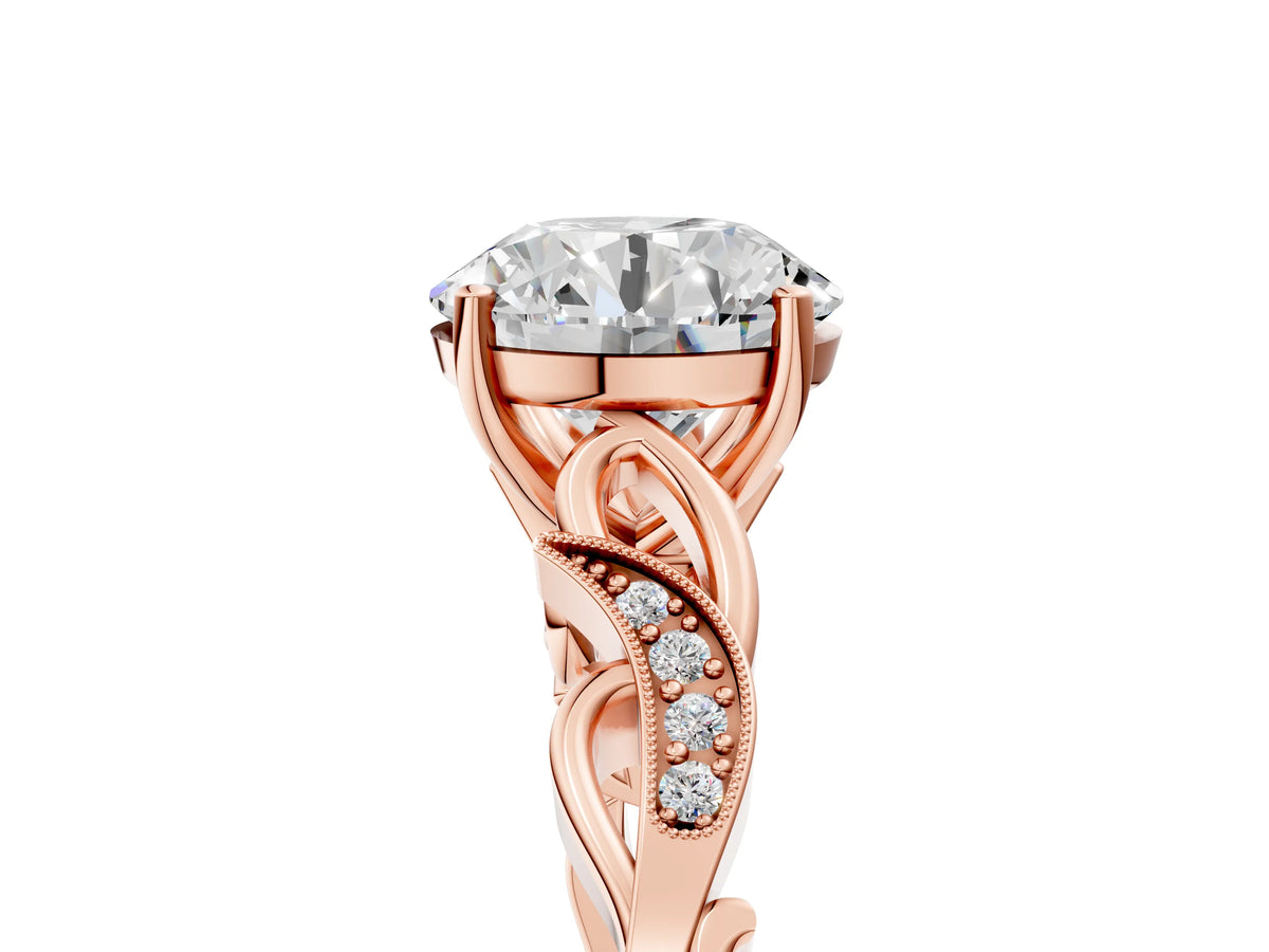 Princess Cut Diamond Solitaire Vine Band Ring in Rose gold with Milgrain Prong Setting_5