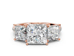 Princess Cut Diamond Trellis Three-Stone Engagement Ring in Rose gold with Round Side Stones_18