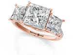 Princess Cut Diamond Trellis Three-Stone Engagement Ring in Rose gold with Round Side Stones_19