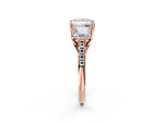 Princess Cut Diamond Trellis Three-Stone Engagement Ring in Rose gold with Round Side Stones_20