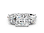 Princess Cut Diamond Trellis Three-Stone Engagement Ring in White gold with Round Side Stones_18