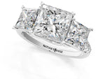 Princess Cut Diamond Trellis Three-Stone Engagement Ring in White gold with Round Side Stones_19