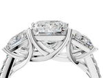Princess Cut Diamond Trellis Three-Stone Engagement Ring in White gold with Round Side Stones_22