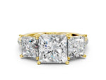 Princess Cut Diamond Trellis Three-Stone Engagement Ring in Yellow gold with Round Side Stones_18