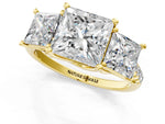 Princess Cut Diamond Trellis Three-Stone Engagement Ring in Yellow gold with Round Side Stones_19