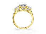 Princess Cut Diamond Trellis Three-Stone Engagement Ring in Yellow gold with Round Side Stones_21