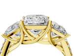 Princess Cut Diamond Trellis Three-Stone Engagement Ring in Yellow gold with Round Side Stones_22