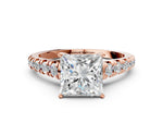 Princess Cut Diamond Vintage Scroll Solitaire Ring in Rose gold with Graduated Round Side Stones_12
