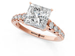 Princess Cut Diamond Vintage Scroll Solitaire Ring in Rose gold with Graduated Round Side Stones_13
