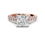 Princess Cut Diamond Vintage Scroll Solitaire Ring in Rose gold with Graduated Round Side Stones_24